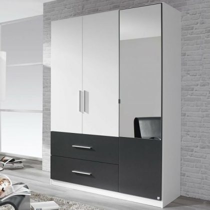 Kinderkast Alvaro 3 deuren Wit/Metaalgrijs met spiegel
