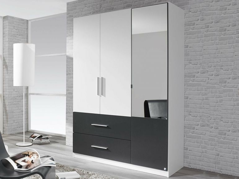 Kinderkast Alvaro 3 deuren Wit/Metaalgrijs met spiegel