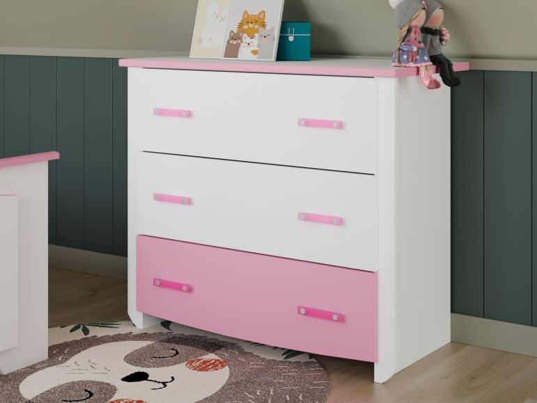 Commode Robinson 3 lades Wit/Roze