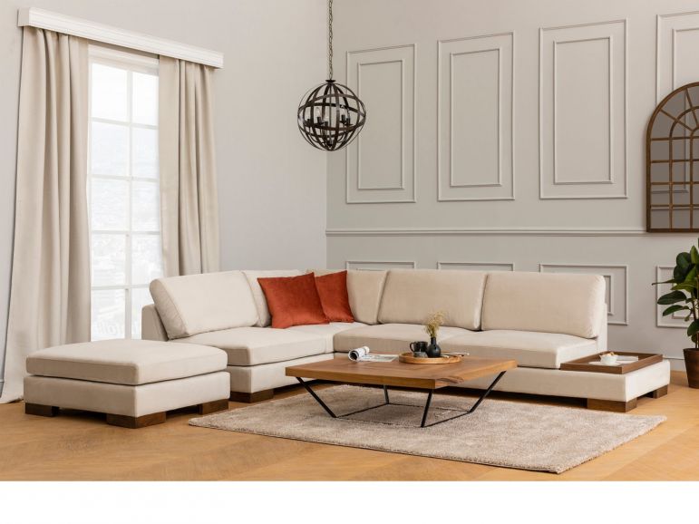 Hoekbank TUZLA met Longchair Links Beige Stof
