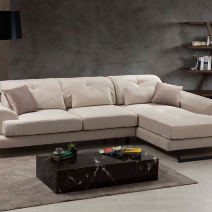 Hoekzetel FRIZBEE met Longchair Rechts Beige Stof