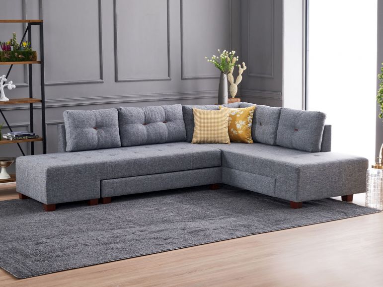 Converteerbare Hoekbank MANDALA met Longchair Rechts Grijs