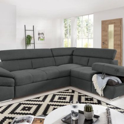 Converteerbare Hoekbank ANGITE met Longchair Rechts Stof Antraciet
