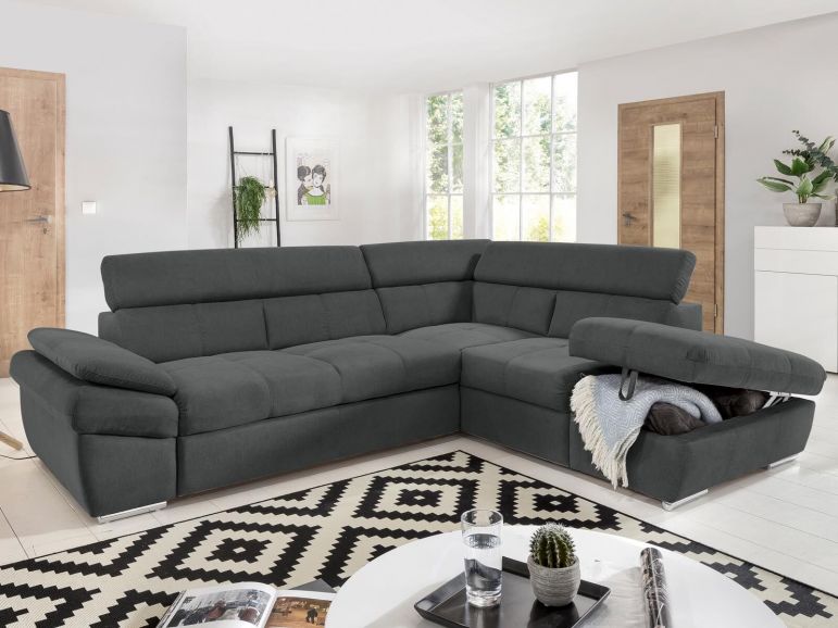 Converteerbare Hoekbank ANGITE met Longchair Rechts Stof Antraciet