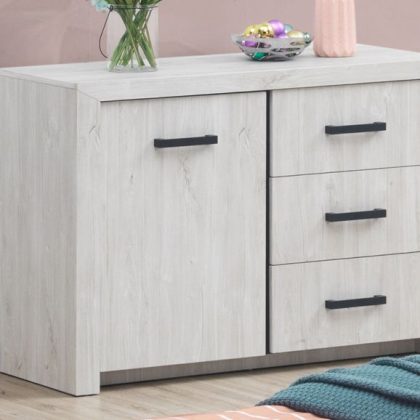 Commode Elvitalic 1 deur 3 lades Gebleekte Eik