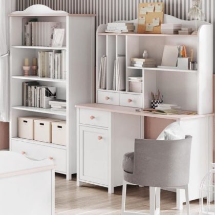 Kinderbureau Lucia 1 deur 3 lades Wit/Roze