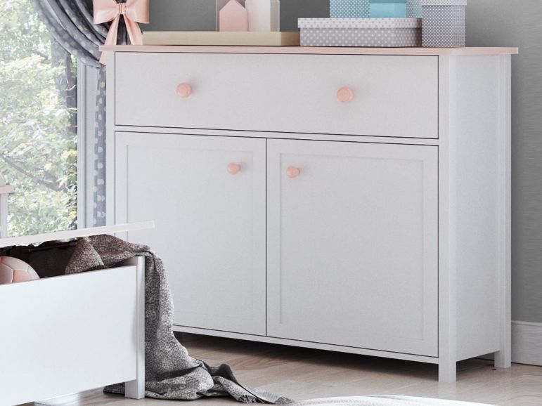 Dressoir Lucia 2 deuren 1 lade Wit/Roze