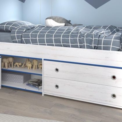 Kinderbed Smookie 90x200cm Wit/Blauw