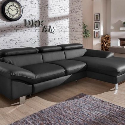 Converteerbare Hoekbank DODGE met Longchair Rechts Eco-Leder Zwart