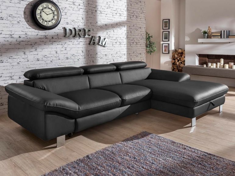 Converteerbare Hoekbank DODGE met Longchair Rechts Eco-Leder Zwart