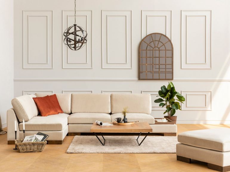 Hoekbank TUZLA met Longchair Links Beige Stof - Afbeelding 2