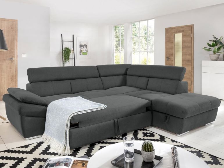 Converteerbare Hoekbank ANGITE met Longchair Rechts Stof Antraciet - Afbeelding 2