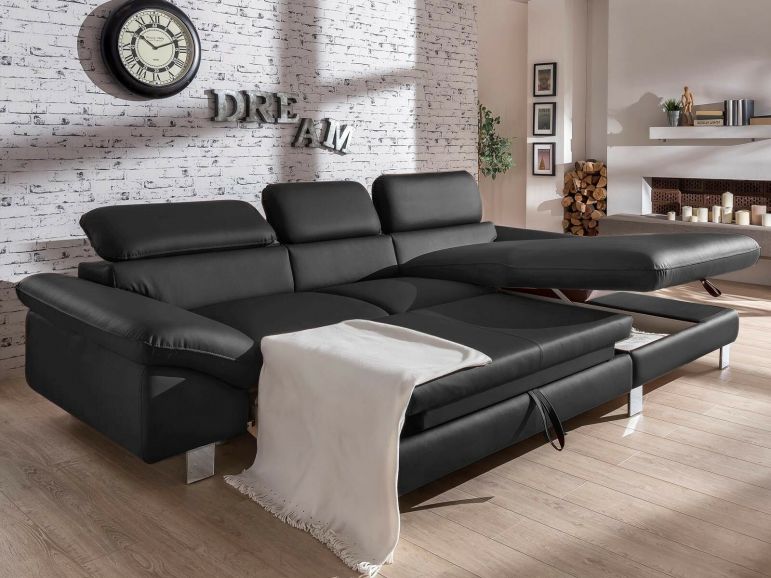 Converteerbare Hoekbank DODGE met Longchair Rechts Eco-Leder Zwart - Afbeelding 2