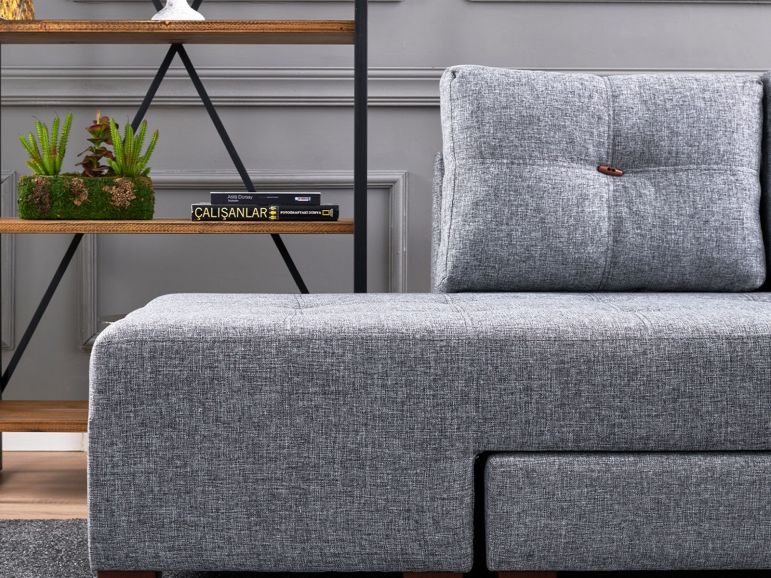 Converteerbare Hoekbank MANDALA met Longchair Rechts Grijs - Afbeelding 3