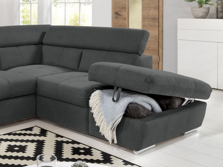 Converteerbare Hoekbank ANGITE met Longchair Rechts Stof Antraciet - Afbeelding 4