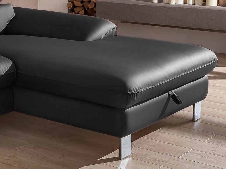 Converteerbare Hoekbank DODGE met Longchair Rechts Eco-Leder Zwart - Afbeelding 4