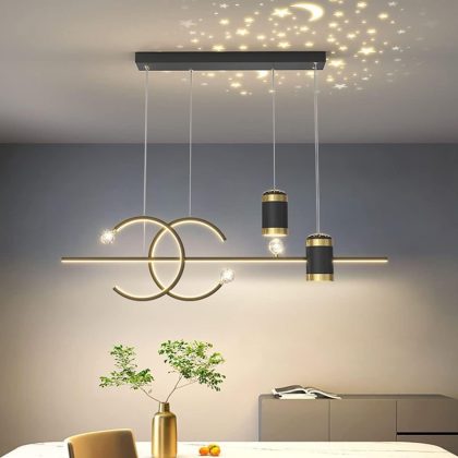 Hanglamp Modern LED Eettafel – Zwart met Sterrenprojectie