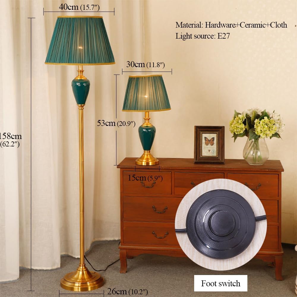 Vloerlamp en Tafellamp Set Klassiek – Groen met Goud - Afbeelding 2