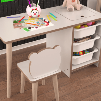 Kinderbureau Soreo 3 lades met stoel Wit