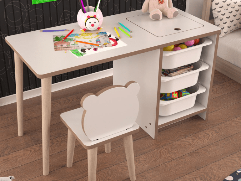 Kinderbureau Soreo 3 lades met stoel Wit