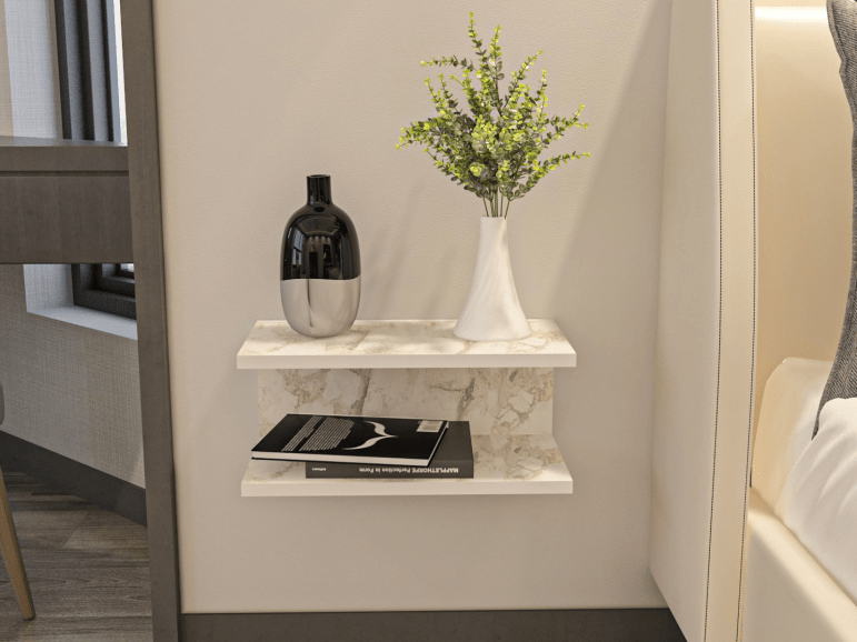 Zwevend Nachtkastje Ramen 45cm Wit Marmer