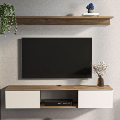 TV-meubel Eliame met wandplank Walnoot/Wit
