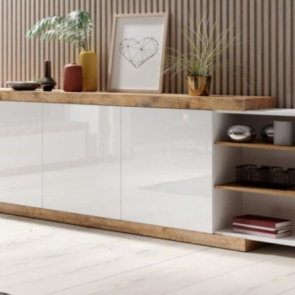 Dressoir Sino 3 deuren 220cm Eik/Hoogglans Wit