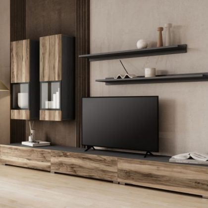 TV-meubel Set Babel 5 deuren Walnoot/Grijs Eik