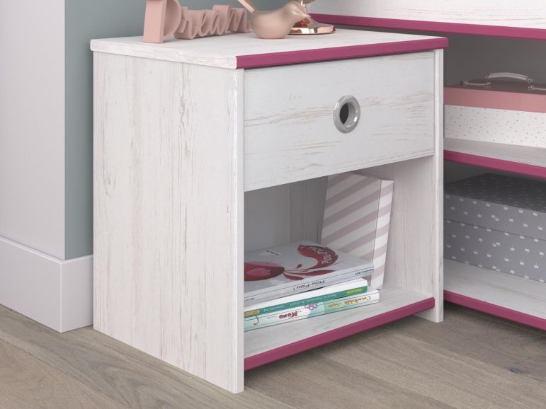 Kindernachtkastje Smookie Wit/Roze